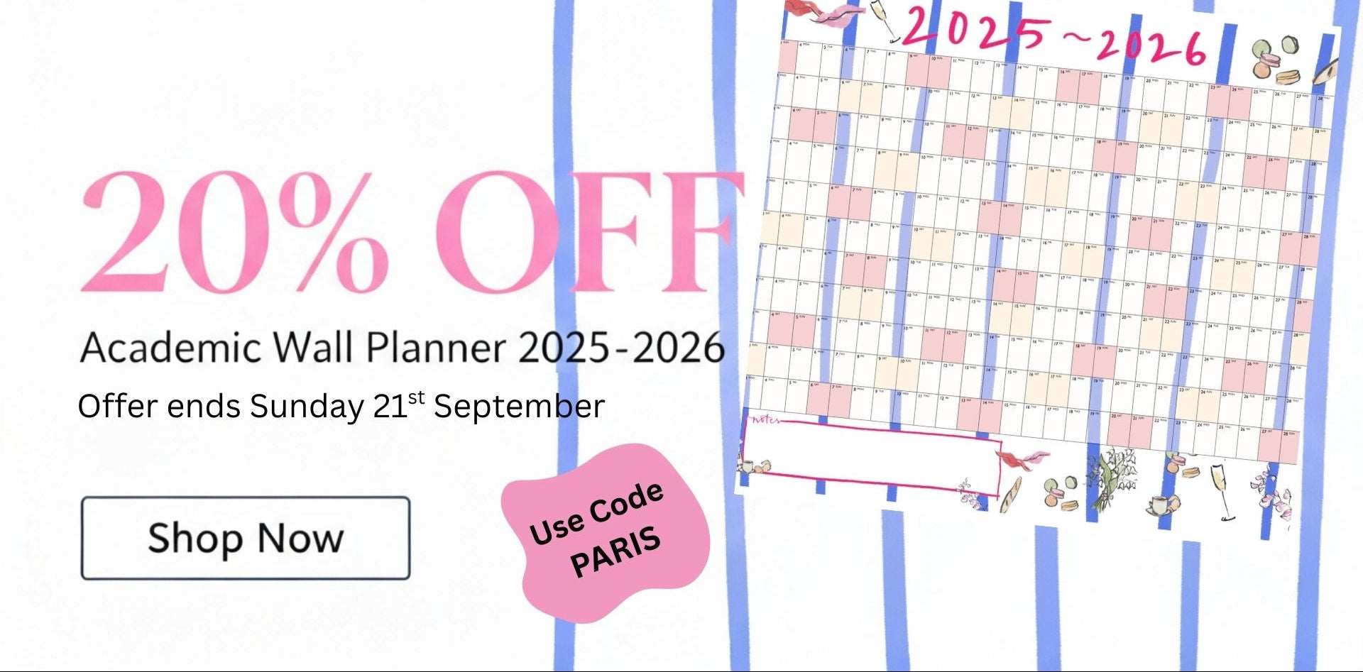Promotional banner for an academic wall planner with a discount offer.
