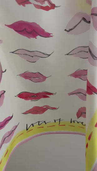 Video of 100% silk square scarf with kiss lips pattern