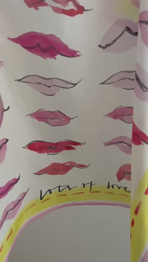 Video of 100% silk square scarf with kiss lips pattern